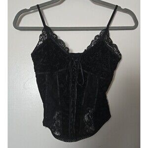 Vintage Express Black Velvet Lace Corset Top Size XS Y2K Fairy Goth Grunge Cami